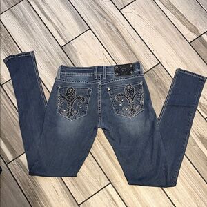 Miss Me Blue Skinny Jeans with Silver Embellishments
